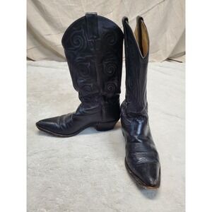 Tony Lama Black Leather Cowboy Stitched Cowgirl Western Boots 8  Style 1974